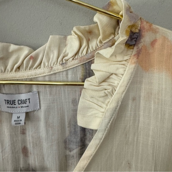 NWT True Craft Ivory Tie Dye Tiered Long Sleeve Dress with Ruffle Details - Picture 3 of 7